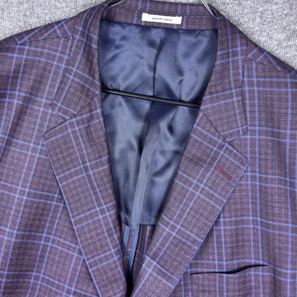 Peter Millar Sport Coat Mens 52R Purple Plaid Wool Harrison Unstructured Blazer